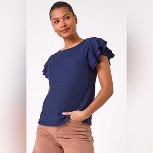 Studio B by Bobeau Navy Blue Textured Top Size S